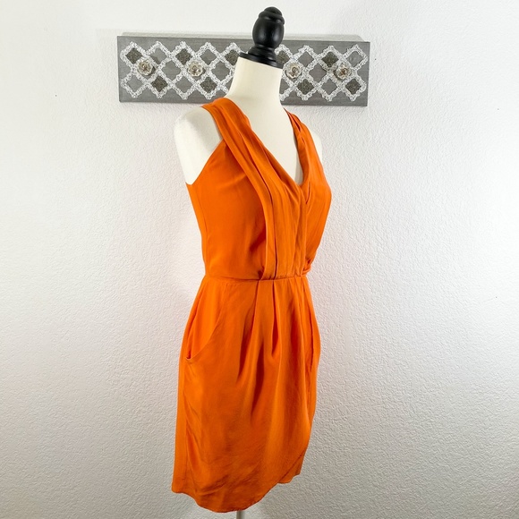 Greylin Silk Dress MAGGIE Faux Wrap Orange, Size S - Picture 6 of 12